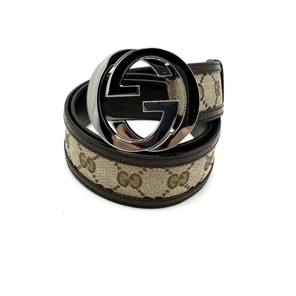 100% Authentic Gucci Silver GG Buckle Canvas Belt LIKE NEW - Picture 6 of 8
